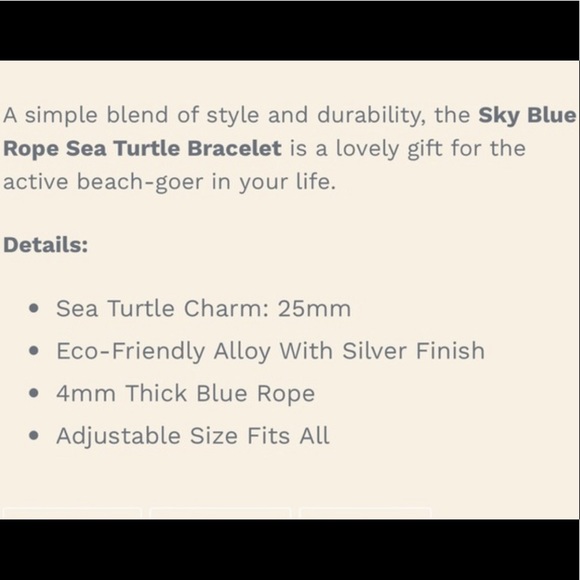 LAST 1 ‼️ NWT 🐢🏝 ECO-FRIENDLY SILVER SEA TURTLE SKY BLUE STRETCH ROPE BRACELET - Picture 6 of 6